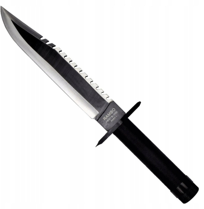 Thikë mbijetese Rambo Cinema Classic CC H1, 360mm, këllëf lëkure, ngjyrë argjendi
