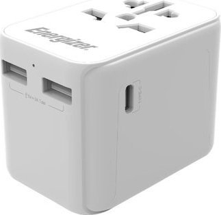 Adaptor universal udhëtimi Energizer, multi-socket, 2x USB, i bardhë