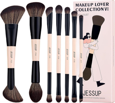 Set furçash grimi Jessup Makeup Lover Collection VI, 7 copë, me dy anë, nude e zezë