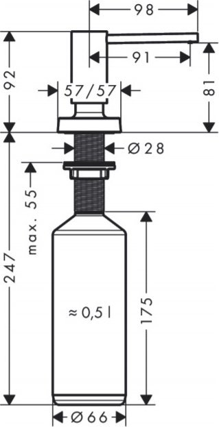 Dozator sapuni Hansgrohe Liquid Dispenser A71, 500 ml, 91 mm, krom
