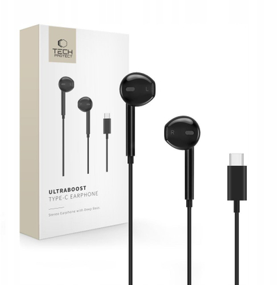 Kufje me kabllo Tech-Protect Ultraboost, USB-C, in-ear, të zeza