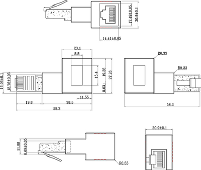 Adapter rrjeti InLine Patch Cord, Cat.6A RJ45 mashkull femër, me kënd 90°, i zi