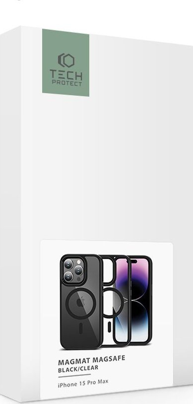 Maskë telefoni Tech-Protect MagMat MagSafe për iPhone 15 Pro Max, transparente me kornizë të zezë
