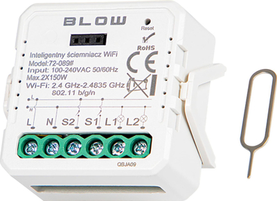 Dimmer për drita Blow 72-089, 2 kanale, Wi-Fi Tuya, i bardhë