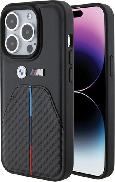 Kapotë telefoni BMW Stamped Tricolour Stripe për iPhone 15 Pro 6.1", mbrojtëse, e zezë