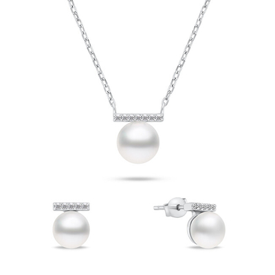Set bizhuteri për femra Brilio Silver, vathë + qafore, i argjendtë