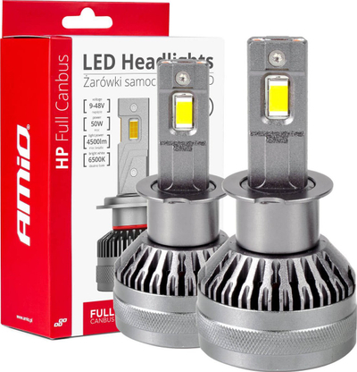 Llambë LED automatike Amio HP Full Canbus, H3, 12V 24V, 6500K, e bardhë