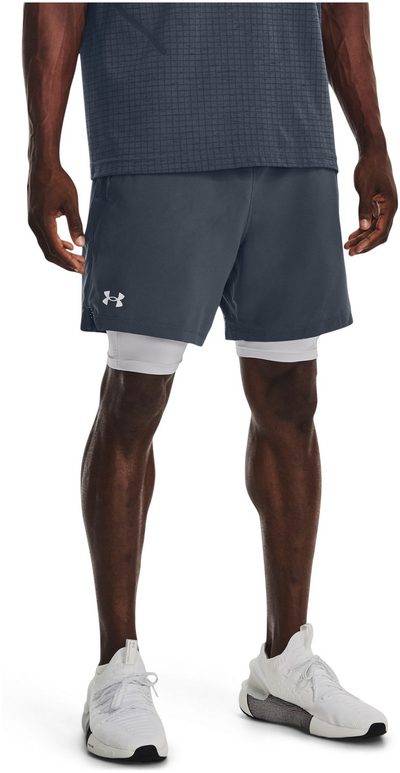 Спортски шорц за мажи Under Armour Vanish Woven 2-in-1, еластичен полиестер, сив