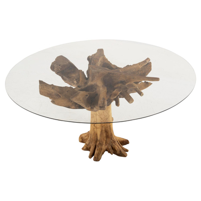 Tavolinë Roots rrënjë teak-xham 150×150×80 cm (HM9395)