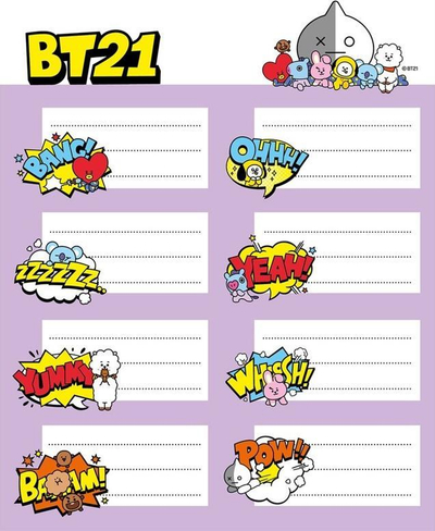Stickers BT21 Line Friends, set me 16 etiketa vetëngjitëse, me ngjyra nga të gjitha