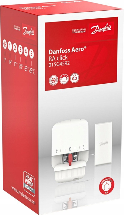 Kokë termostatike për radiator Danfoss Aero RA, me sensor, e bardhë