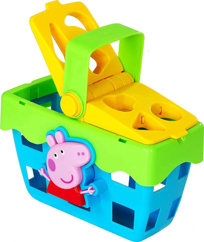 Loje shportë Peppa Pig Shape Sorter Basket, me tinguj muzikorë, 6 copa forme, shumëngjyrëshe