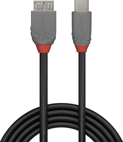 Kabllo USB Lindy Anthra Line, USB C me Micro B, USB 3.2, 3m, e zezë