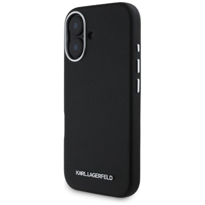 Mbrojtëse telefoni Karl Lagerfeld Saffiano, MagSafe, për iPhone 16, e zezë