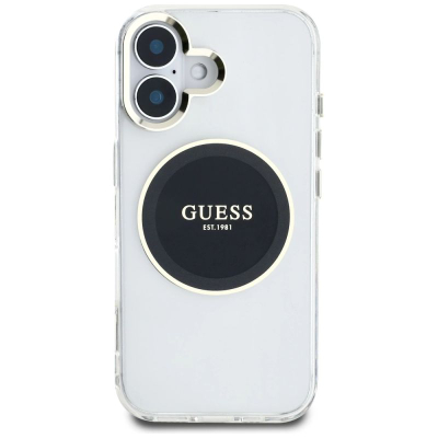 Футрола за телефон Guess IML Metal Circle MagSafe за iPhone 16 6.1", TPU PC, транспарентна