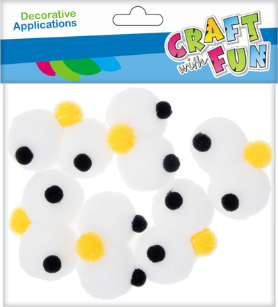 Ornamente zbukuruese Craft with Fun Pompon Eyes, set me 6 copë, të bardha