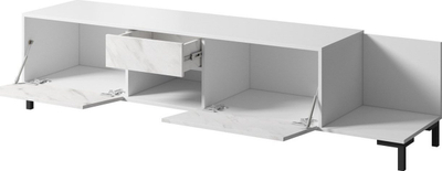 Kredencë TV Cama Meble Marmo 2D1S1K, 195x40x47.5 cm, PAL, e bardhë mat me mermer të bardhë