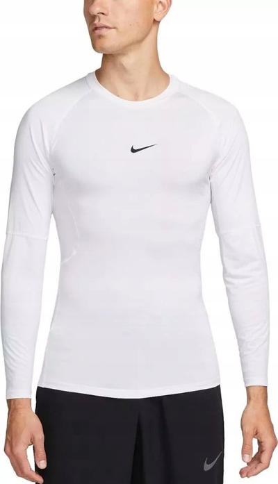 Bluzë kompresuese Nike Pro Dri FIT, me mëngë të gjata, për burra, XL, e bardhë e zezë