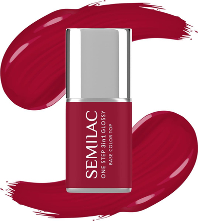 Полутраен лак за нокти Semilac One Step Glossy S575, 3 во 1, сјаен ефект, темно црвена