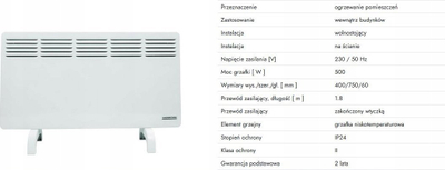 Ngrohës konvektor elektrik Thermoval T17 PRO, 500W, me termostat, i bardhë