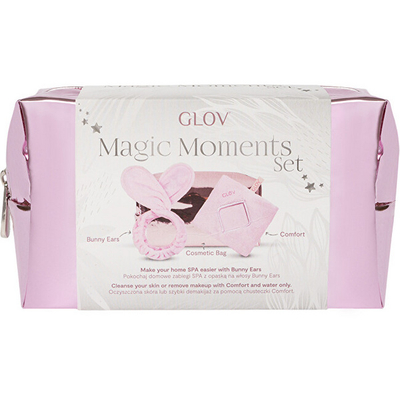 Set dhuratë Glov Magic Moments - dorëza për heqjen e grimit + shirit koke Bunny Ears + çantë kozmetike