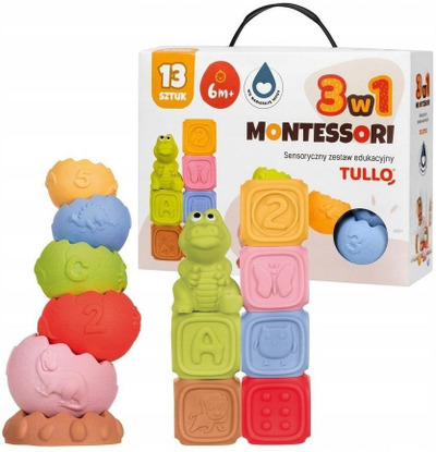 Set edukativ Tullo 612, blloqe shqisore Montessori, 13 copa, shumëngjyrësh