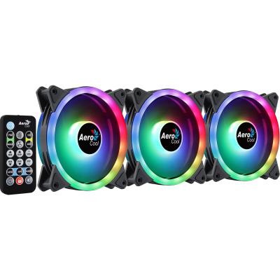 Ventilatorë PC Aerocool Duo 12 Pro, set 3x120mm, RGB, të zinj