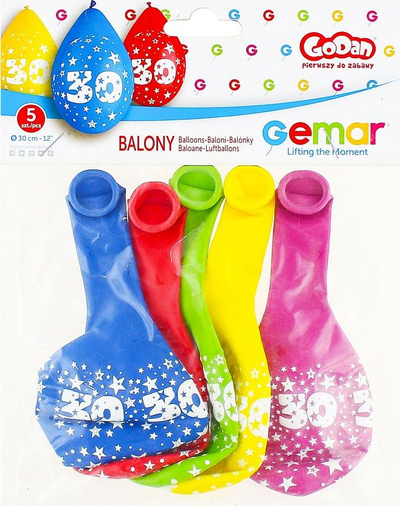 Balona latex Gemar 30 vjet, 30 cm, set me 5 copë, me ngjyra të ndryshme