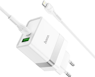 Karikues muri Hoco N21, 30W, USB-A USB-C me kabllo Lightning, i bardhë