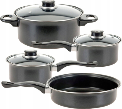 Set tenxheresh kampingu Redcliffs Casserole, 4 pjesë, sipërfaqe jo ngjitëse, i zi