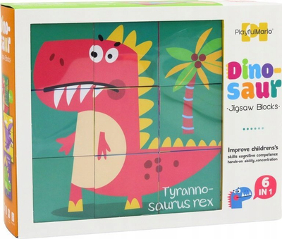 Lodër pazëll kubik Leantoys 6 në 1, 9 kuba, dinosaurë, shumëngjyrëshe