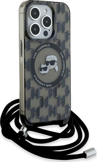 Mbrojtëse crossbody Karl Lagerfeld Karl & Choupette për iPhone 15 Pro Max, me MagSafe, e zezë