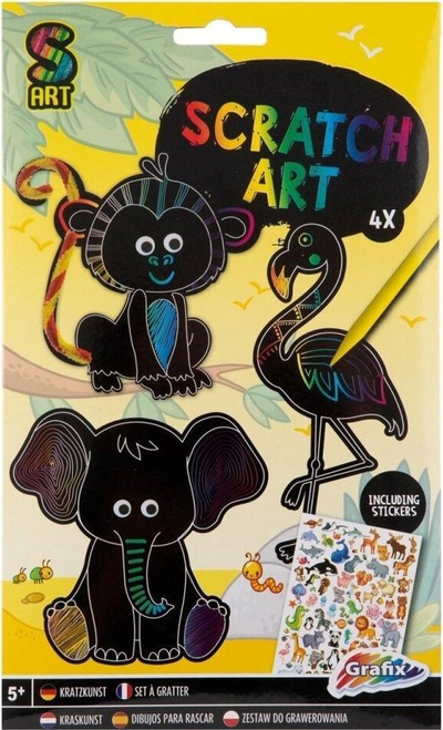 Set vizatimi Scratch Art Grafix Animals, 4 fletë, shumëngjyrësh