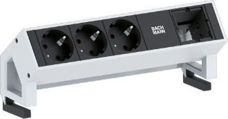 Продолжувач за биро Bachmann DESK 2, 3 излези, кабел 20 cm, црно и бело