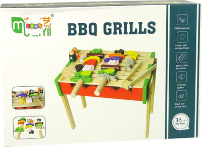Lodër barbeque druri LeanToys, set me aksesore, shumëngjyrëshe
