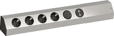 Prizë shumëfishe murale Bachmann, 4 dalje, 2x USB, kabllo 2 m, e zezë me çelik inox