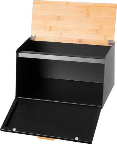Kutia për bukë Brunbeste Kinghoff 2749, çelik inox, kapak druri, e zezë