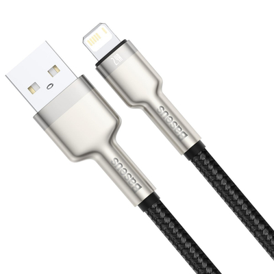Kabllo karikimi Baseus Cafule Metal, USB në Lightning, 1m, 2.4A, i zi