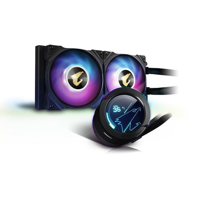 Ftohës ujor për procesor GIGABYTE AORUS WATERFORCE X 240, radiator 240 mm, ekran LCD, i zi