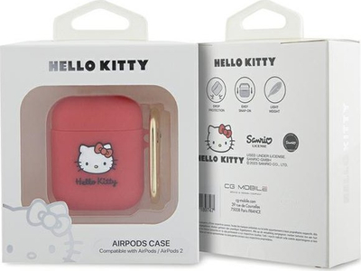 Mbulesë silikoni për AirPods Hello Kitty, me karabiner, rozë