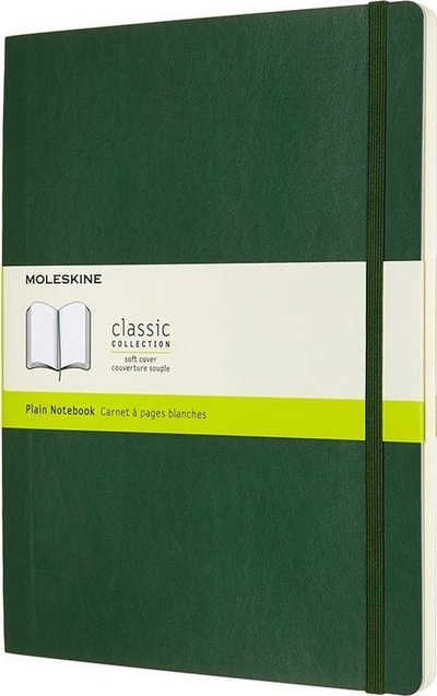 Bllok shënimesh Moleskine Classic me kapak të butë XL, fletë të bardha, 19 x 25 cm, jeshile Myrtle