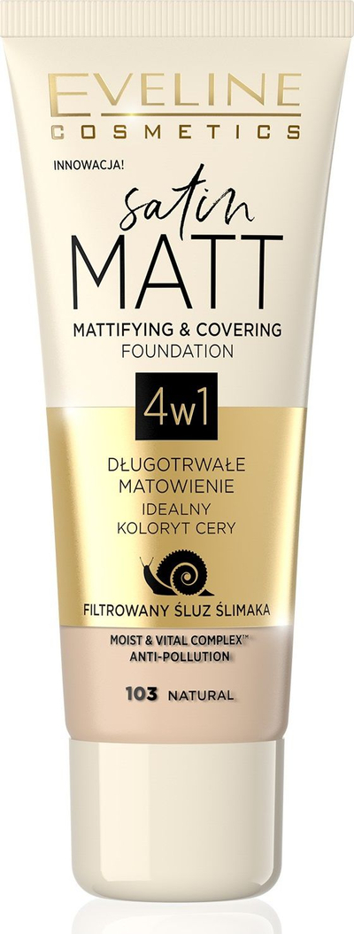 Pudër e lëngshme Eveline Saten Matt 4në1, nr. 103 Natural, 30 ml