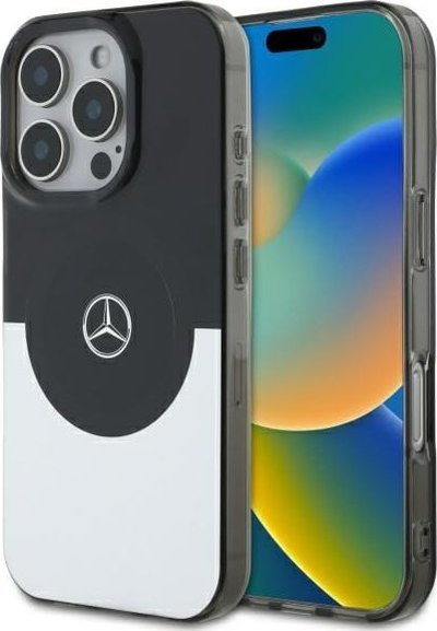 Kapak telefoni Mercedes Double Layer Case MagSafe për iPhone 16 Pro Max, 6.9\", i zi me argjend