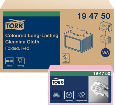 Пешкир за чистење Tork 194750, издржлив, 40 парчиња, црвен