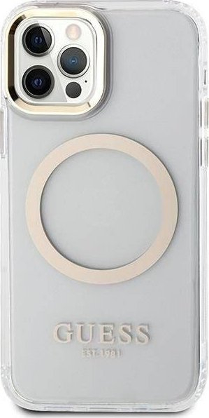 Maskë telefoni Guess GUHMP12MHTRMD për iPhone 12 12 Pro, MagSafe, e tejdukshme gold