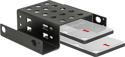 Adapter montimi DeLOCK 2 x 2.5" në 5.25", metal, i zi