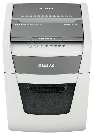 Grirëse dokumentesh Leitz IQ Autofeed Small Office 50, P-4, 50 fletë, gri e bardhë