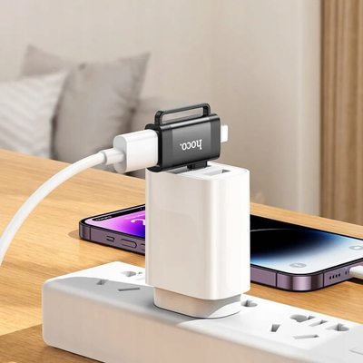 Adapter OTG Hoco 2n1, Type‑C mashkull edhe Lightning mashkull në USB‑A femër, gri