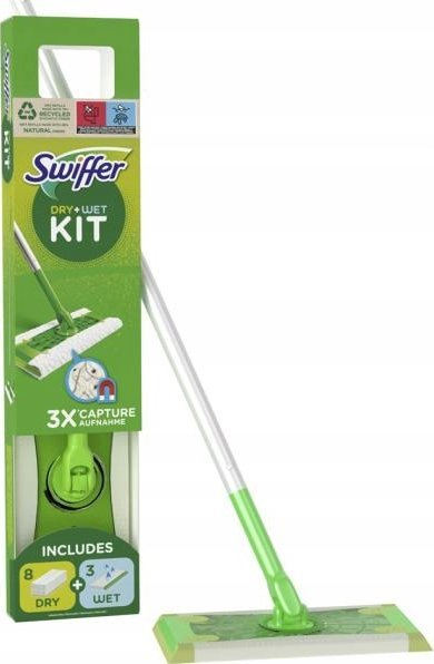 Set për pastrim dyshemeje Swiffer Kit Dry Wet, 8 lecka të thata, 3 lecka të lagështa, jeshile