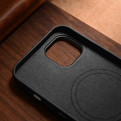 Këllëf lëkure iCarer Case Leather për iPhone 14 Plus, origjinal, MagSafe, i zi